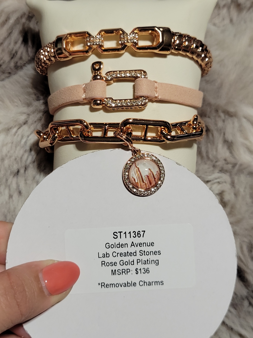 Rose Gold Plated Multi-Chain Bracelet Set - Rose Gold and Blush